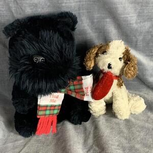 Two Plush Dogs Valentines Love Theme Stuffed Animals Scottish Terrier & Spaniel​